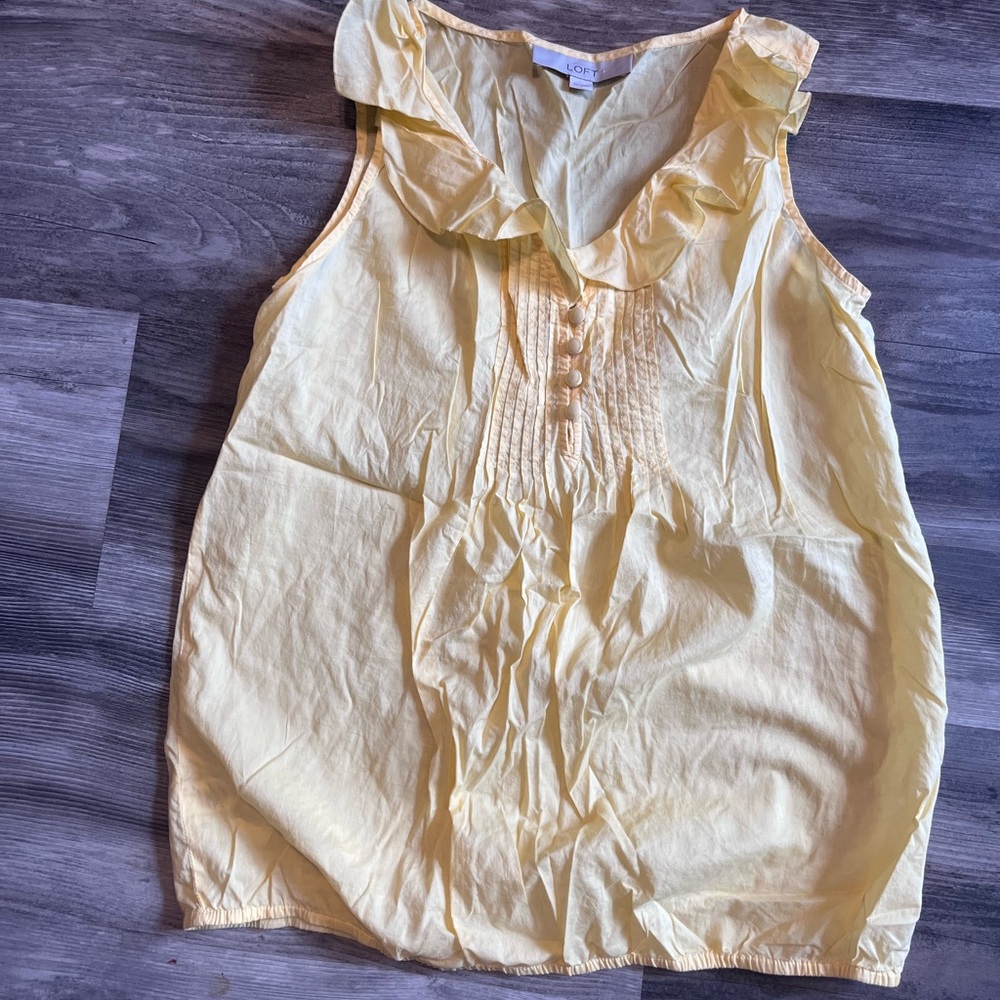 LOFT Yellow Ruffle Sleeveless Blouse